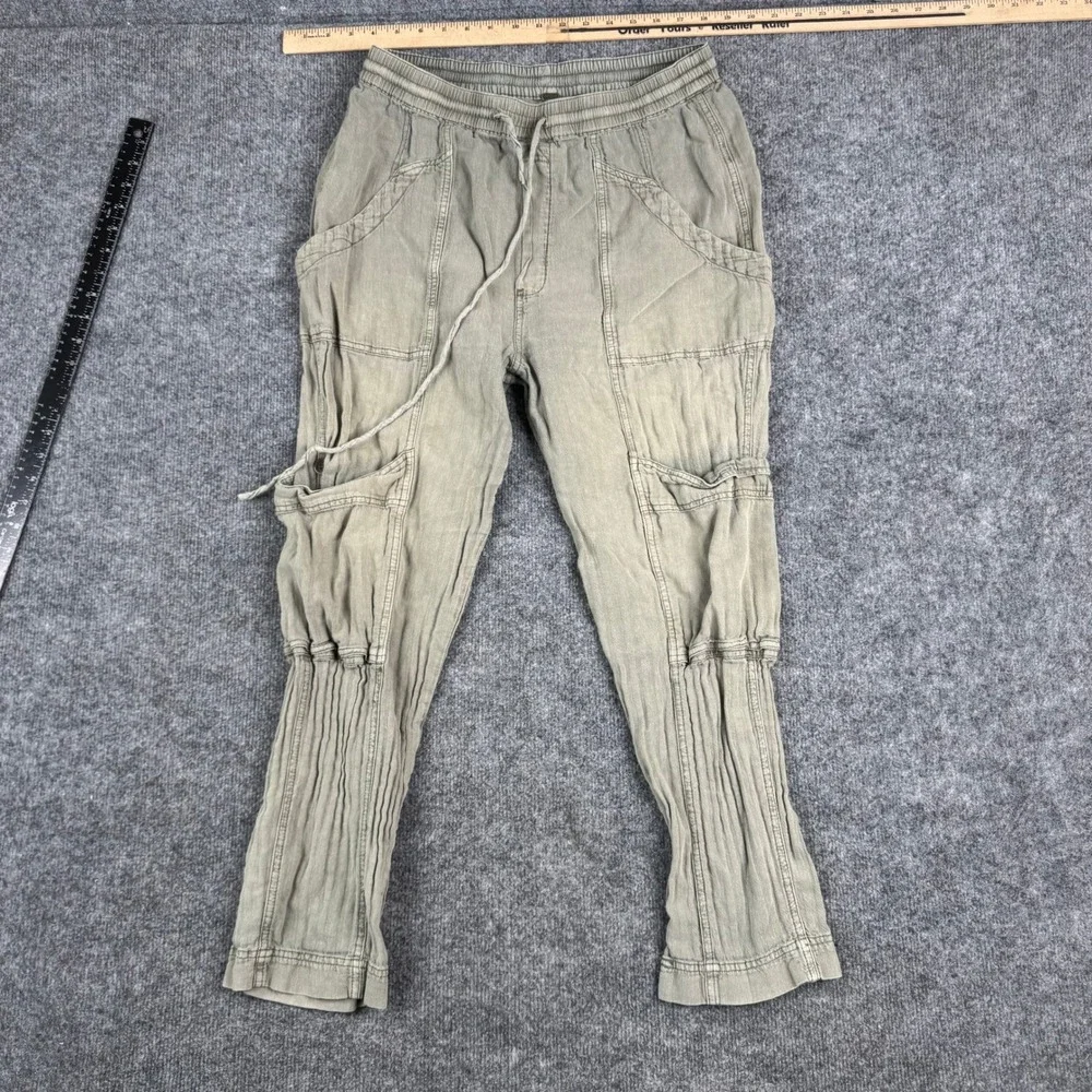 Free People Cargo Pants Womens Size S Sage Green Linen Blend Utility Jogger Boho